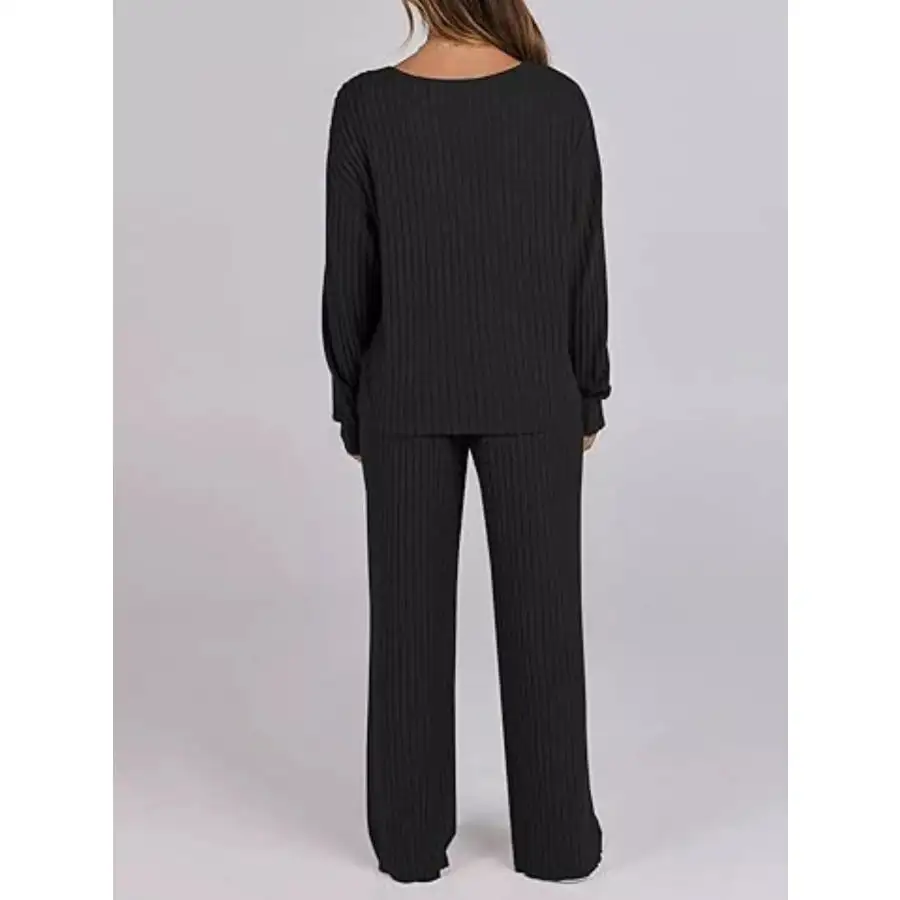 Relaxed Fit Ribbed Knit Top and Pants Set