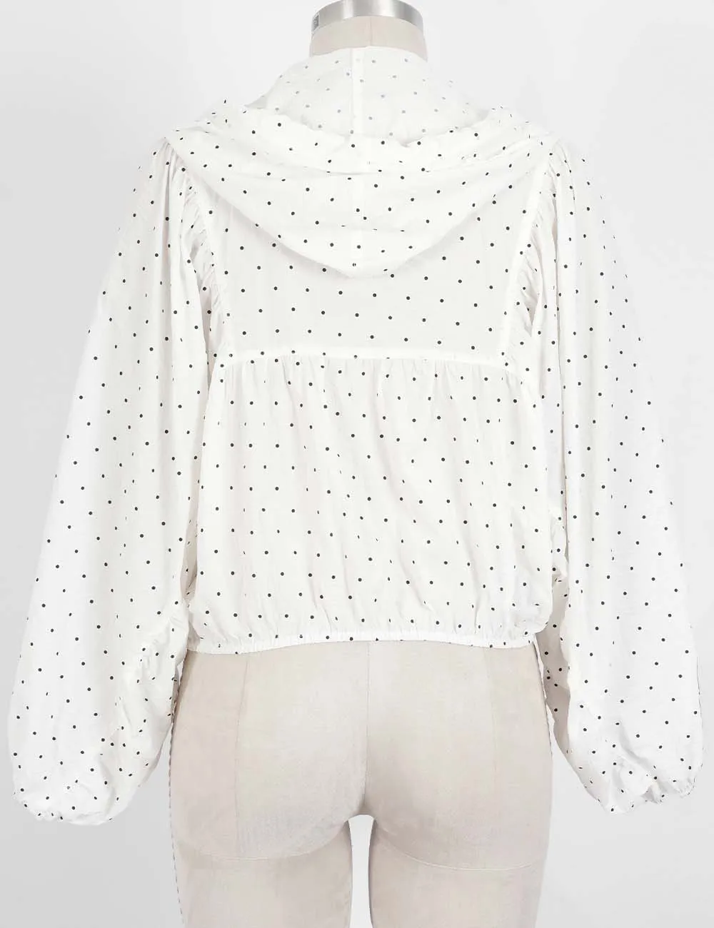 Polka Dot Hooded Zip Up Cropped Lightweight Jacket