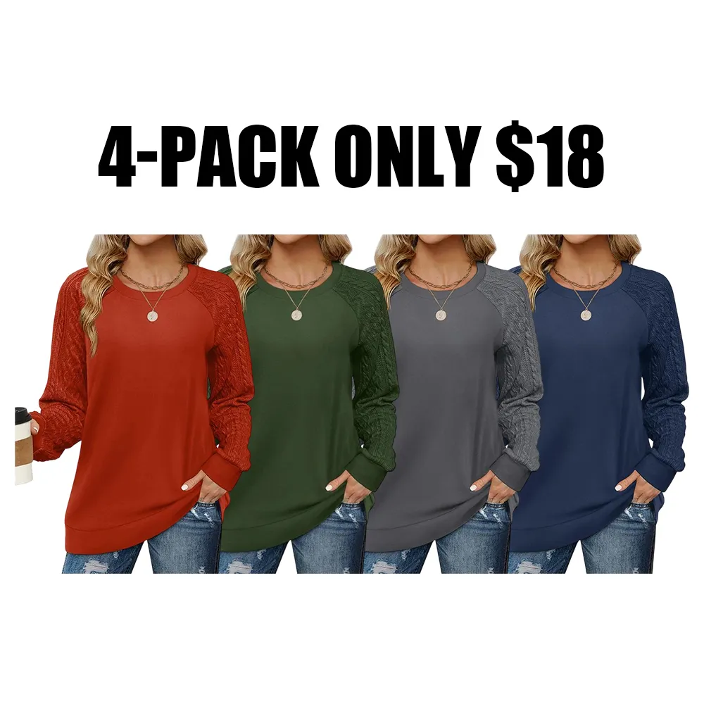 Women's crew neck cable knit sweater with long sleeves