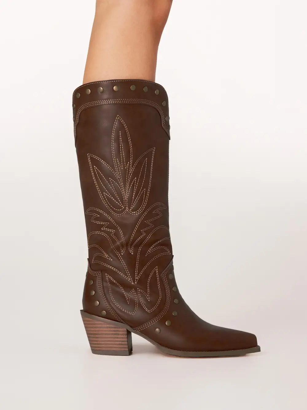 Cowboy Studded Knee-High Boots