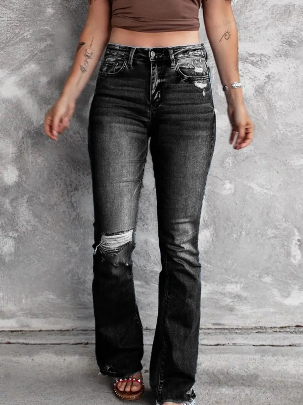 Everyday Distressed Flared Denim Jeans