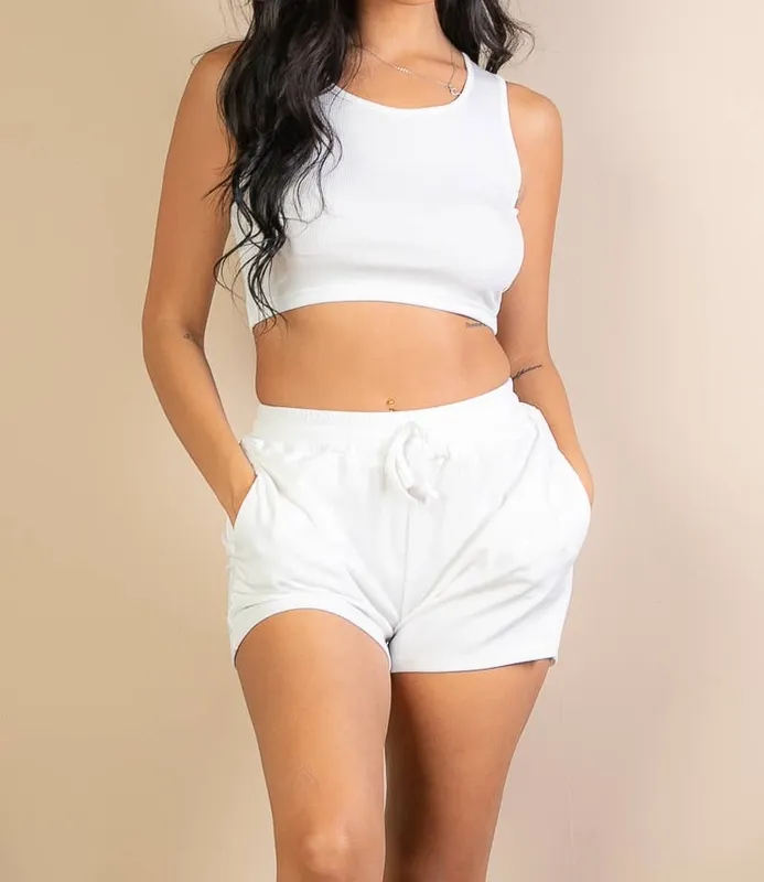 Stone Ribbed Tank and Shorts Set