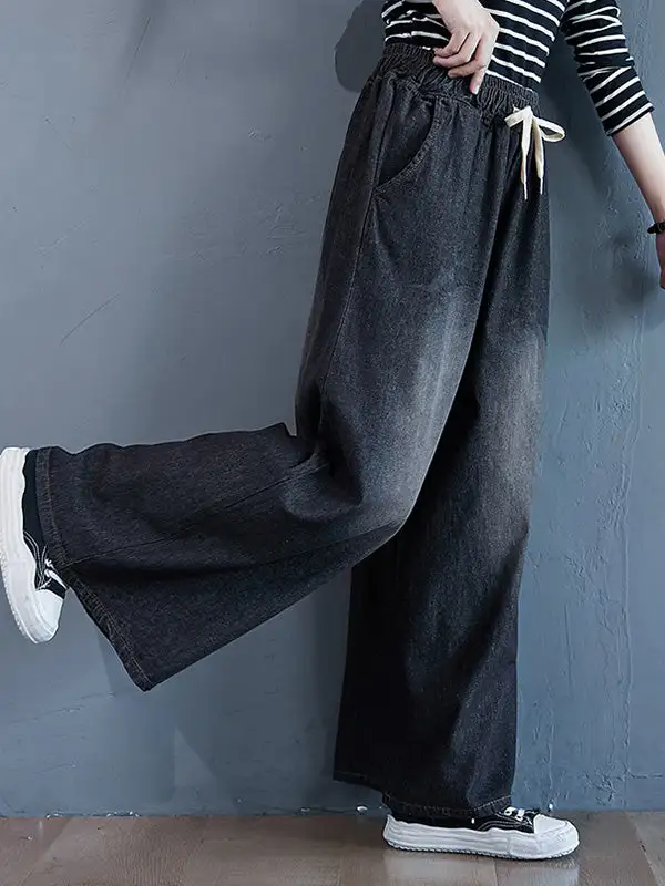 Relaxed Fit Wide Leg Drawstring Jeans