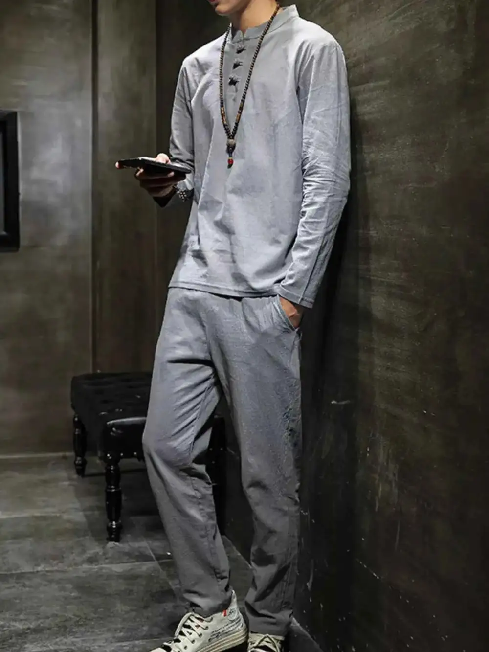 Button Detail Long Sleeve Top and Pants Set