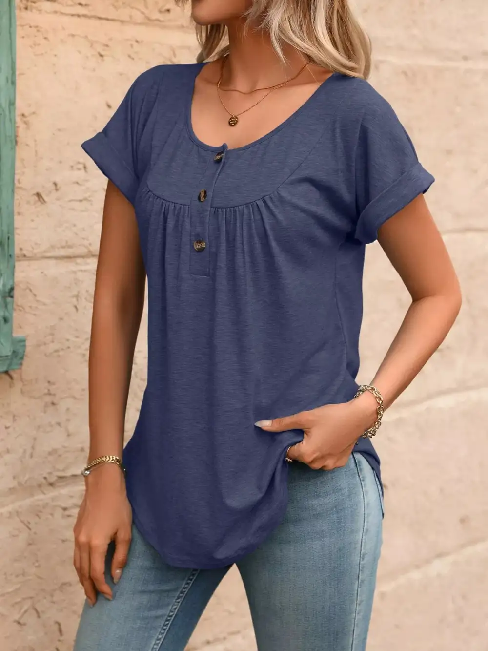 Casual Button Detail Henley T Shirt