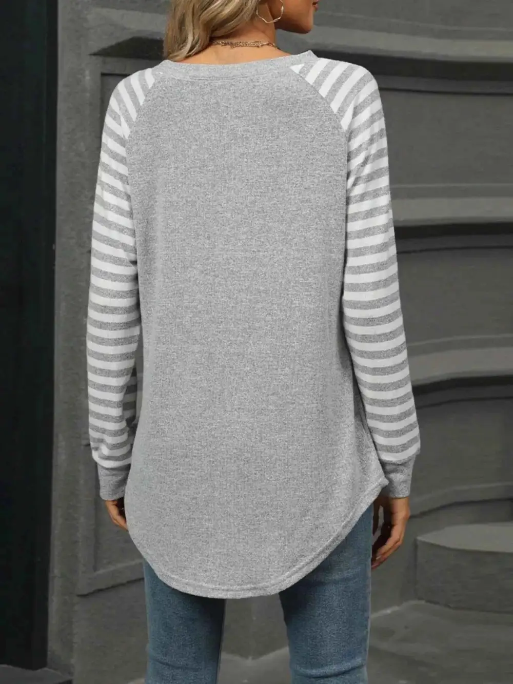 Striped Round Neck Raglan Sleeve T-Shirt