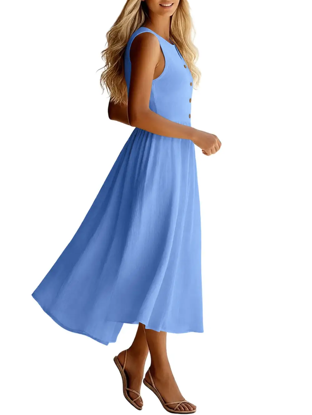 Clean Line Button Front Sleeveless Midi Dress