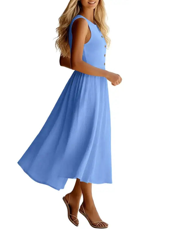 Clean Line Button Front Sleeveless Midi Dress