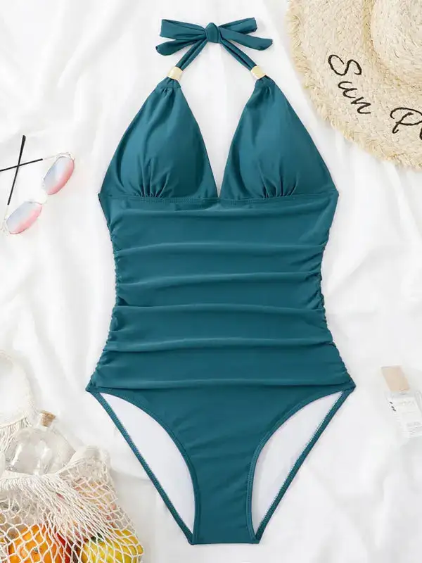 Modest Halter Backless One Piece Swimsuit