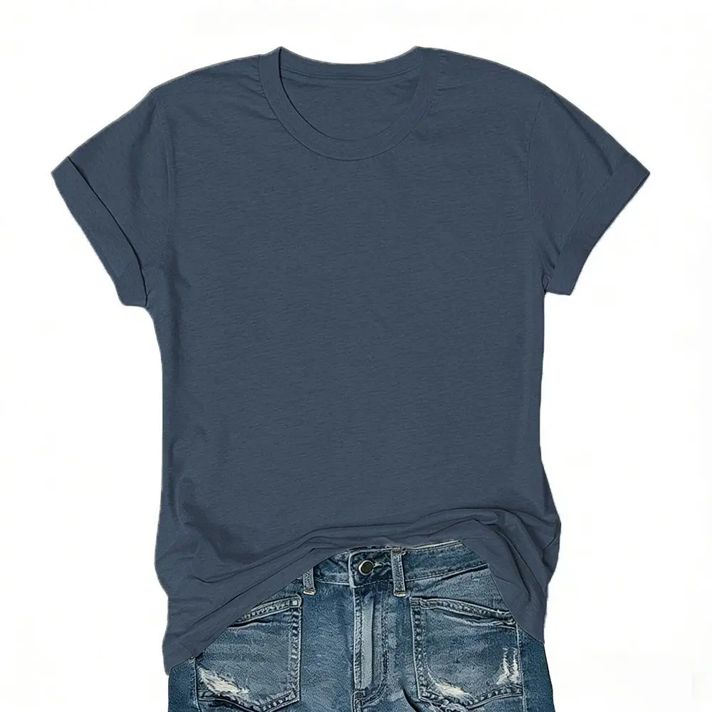 Women's Short Sleeve T-Shirts Multipack, Solid Color Round Neck Casual Tee Tops