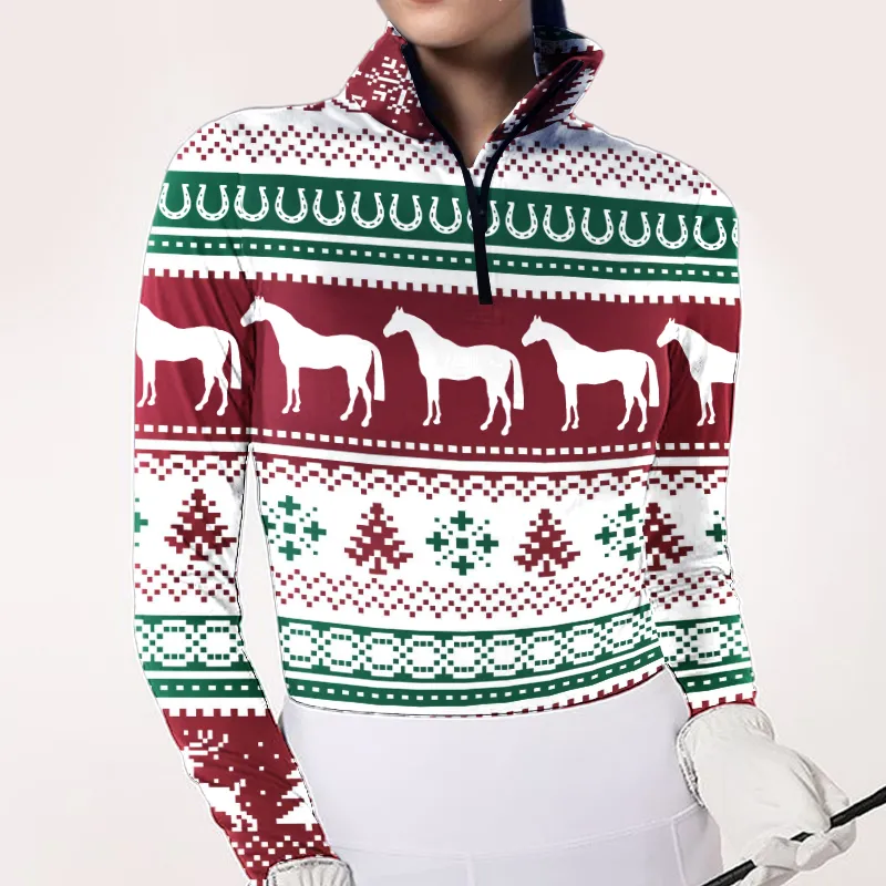 Women's Riding Style Christmas Print Long Sleeve Casual Shirt