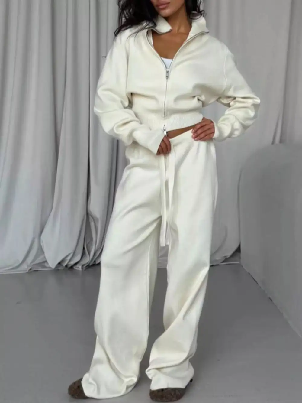 Zip Up Outerwear and Drawstring Pants Set