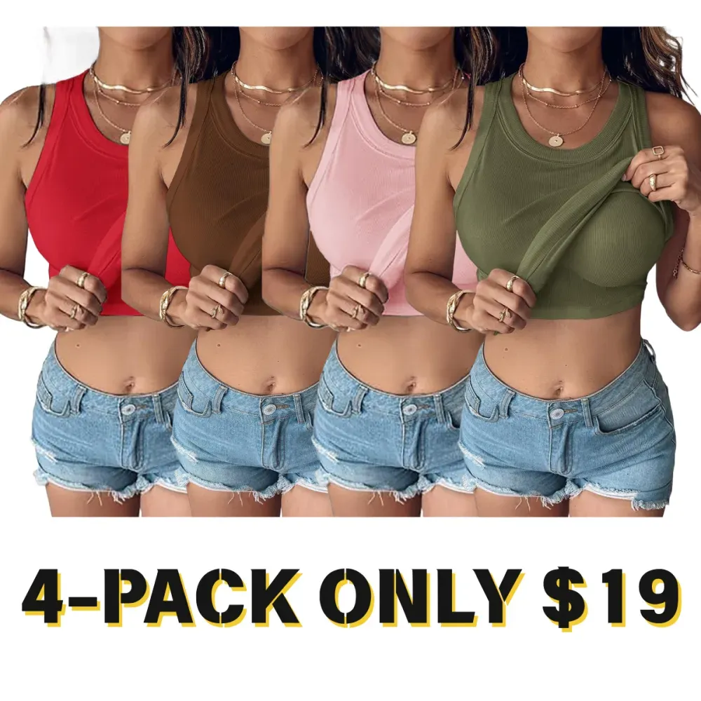 Women Everyday Basic Ribbed Built-in Bra Tank