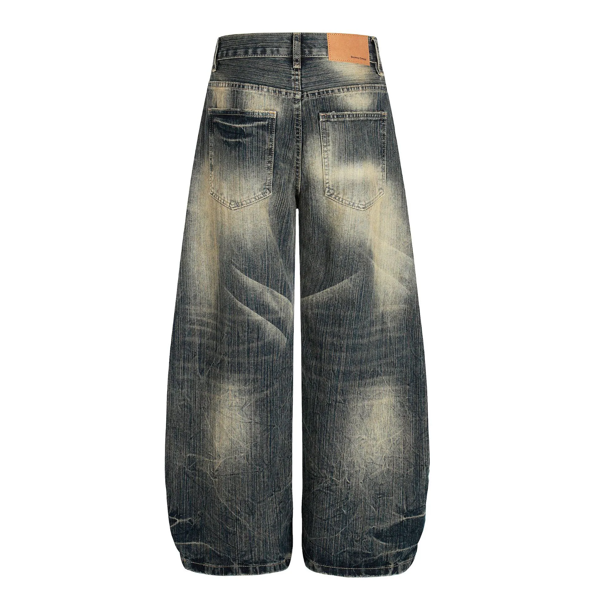 High-Street Washed Slub Slash Denim Jeans