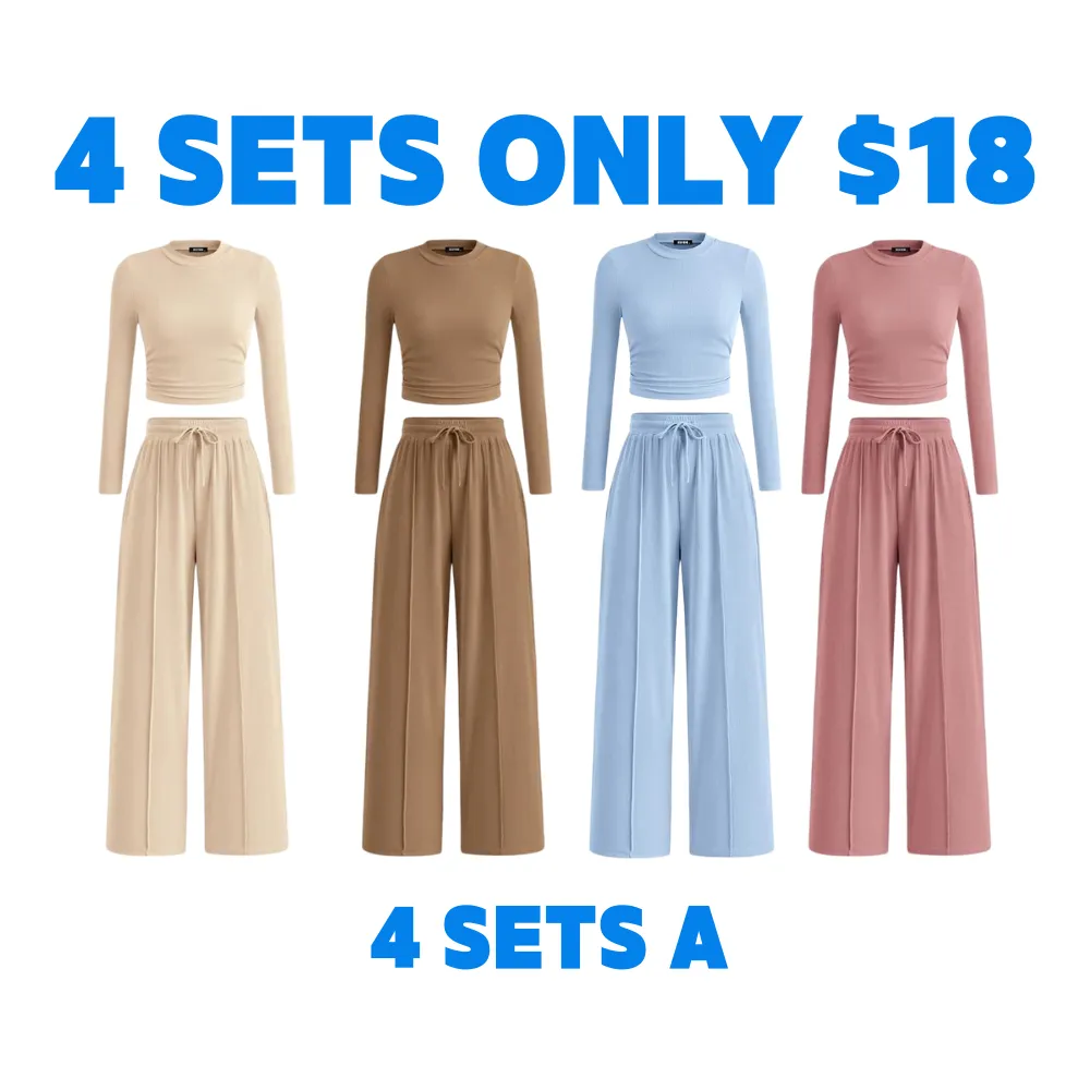 Long-Sleeve Top and Wide-Leg Pants Casual Homewear Set