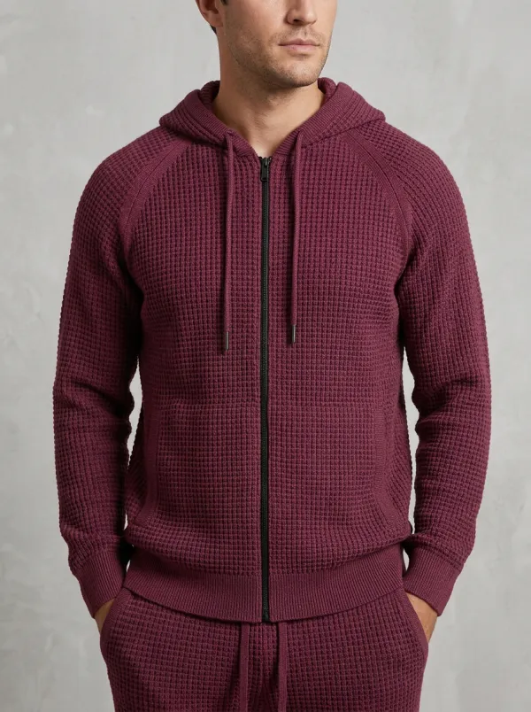 Waffle-Knit Hooded Jogger Men's Knit Hoodie Jogger Set