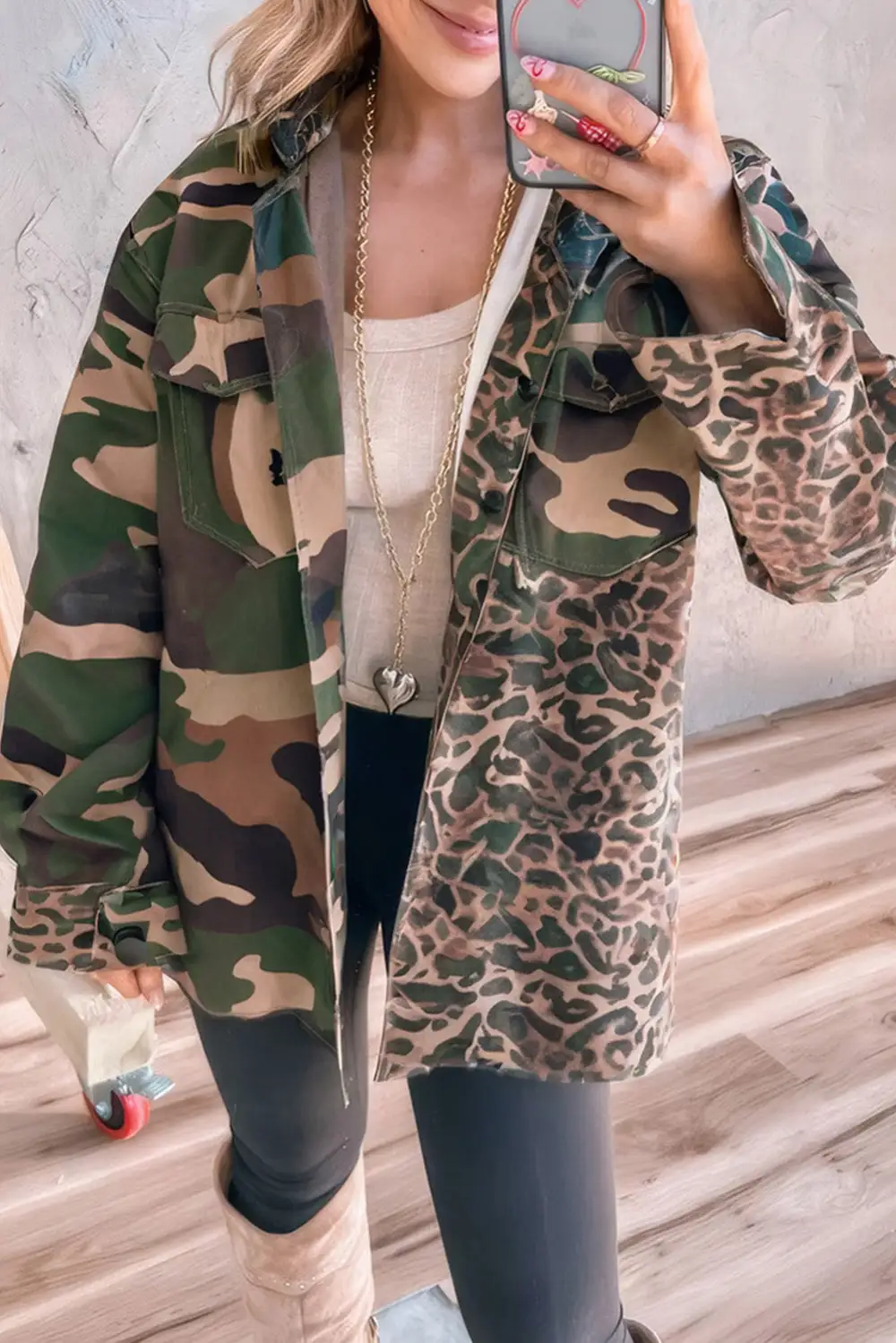 Leopard Camo Patchwork Oversize Shirt Jacket