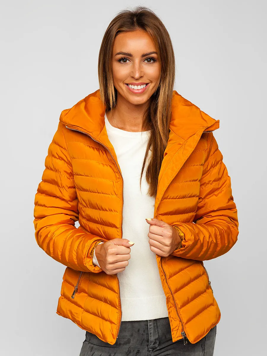 Camel women's quilted winter jacket without hood