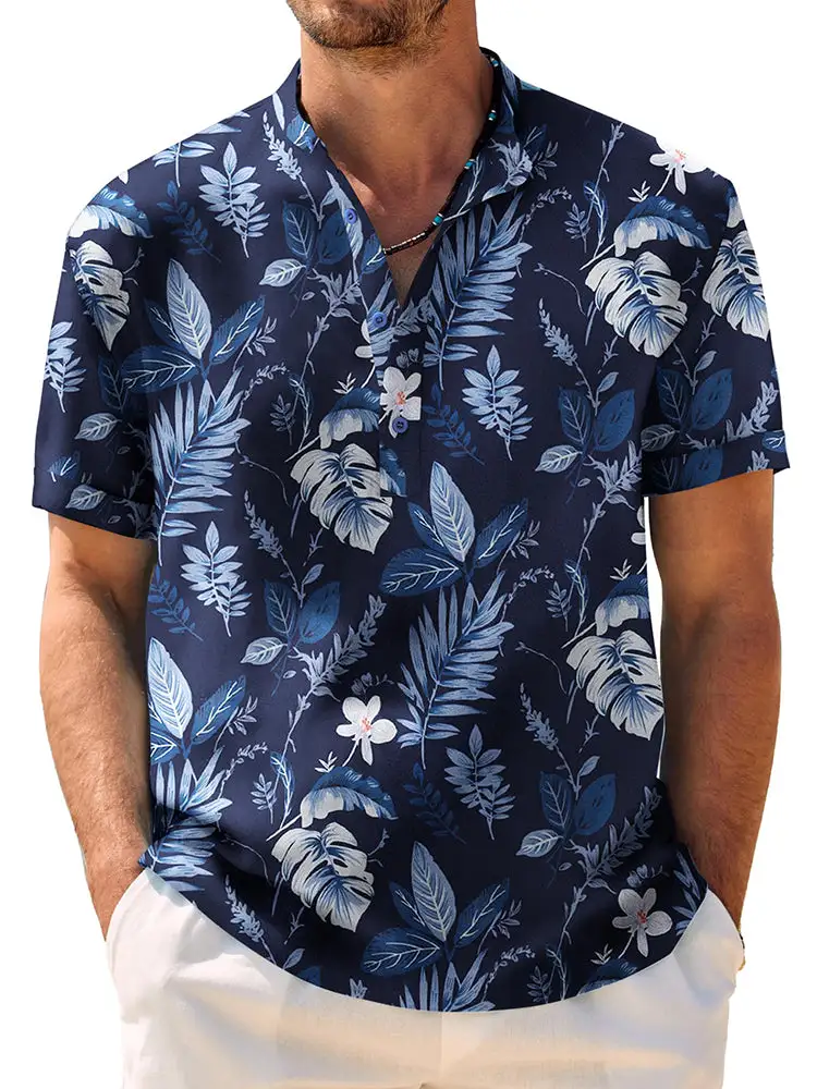Casual Breathable Hawaiian Henley Shirt
