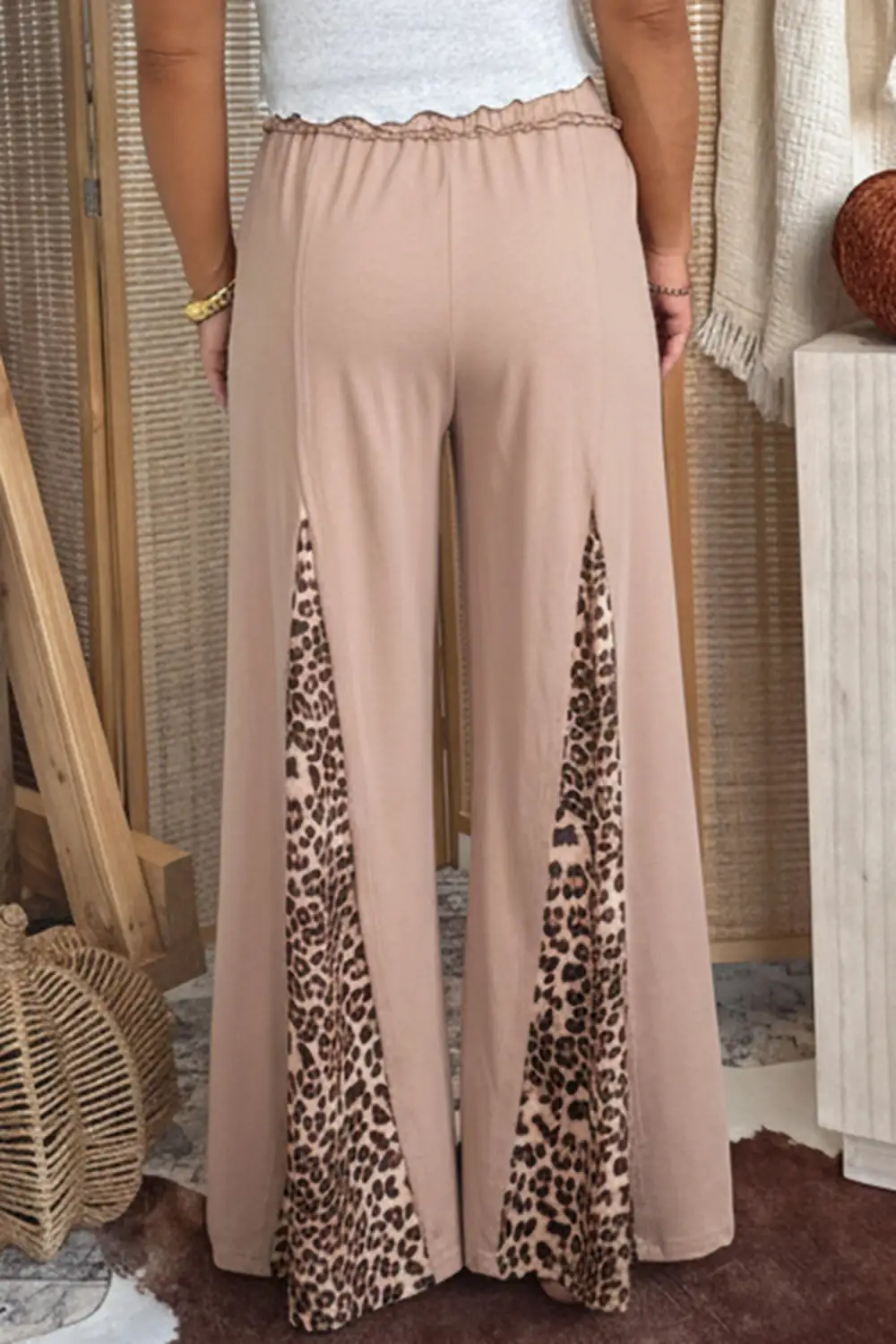 Wash Leopard Patchwork Wide Leg Pants