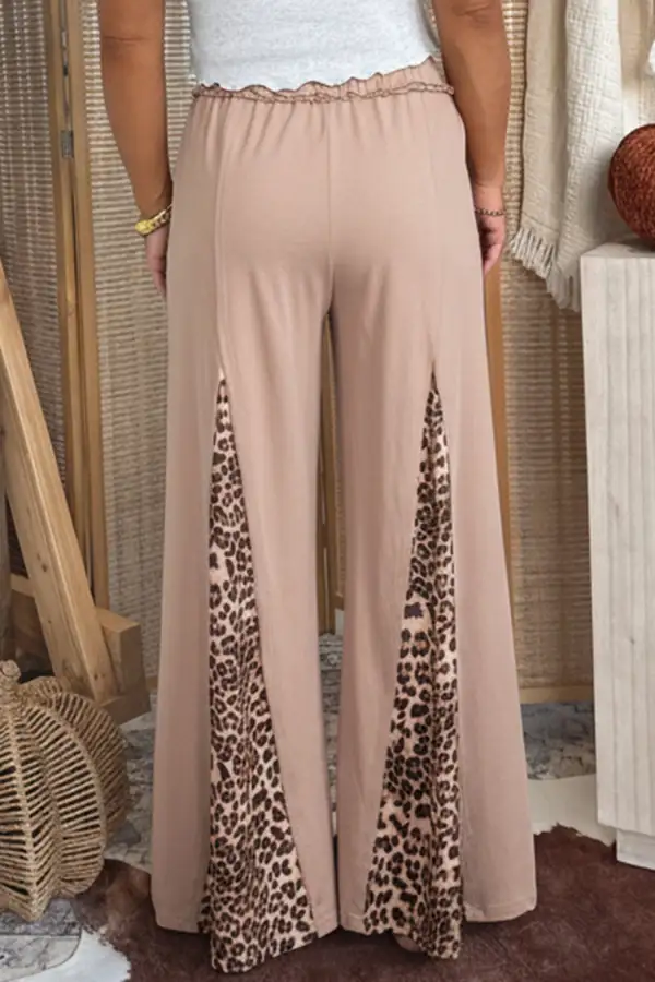 Wash Leopard Patchwork Wide Leg Pants