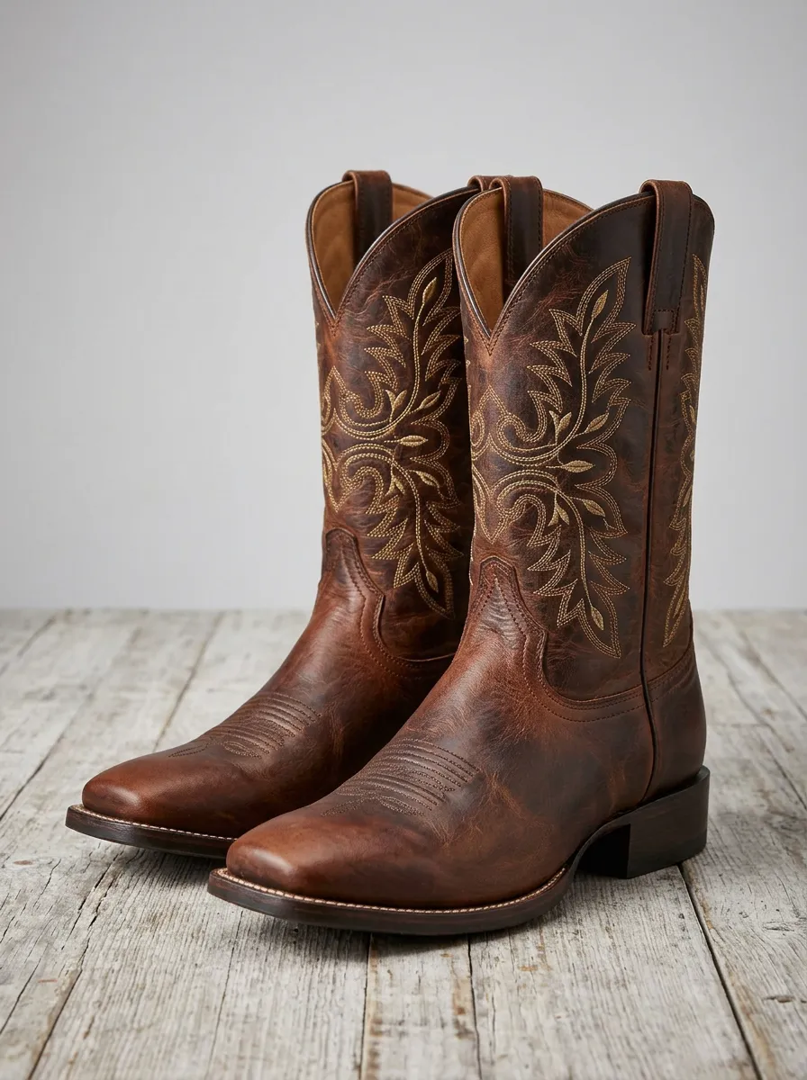 Men's Western Cowboy Embroidered Leather Western Boots
