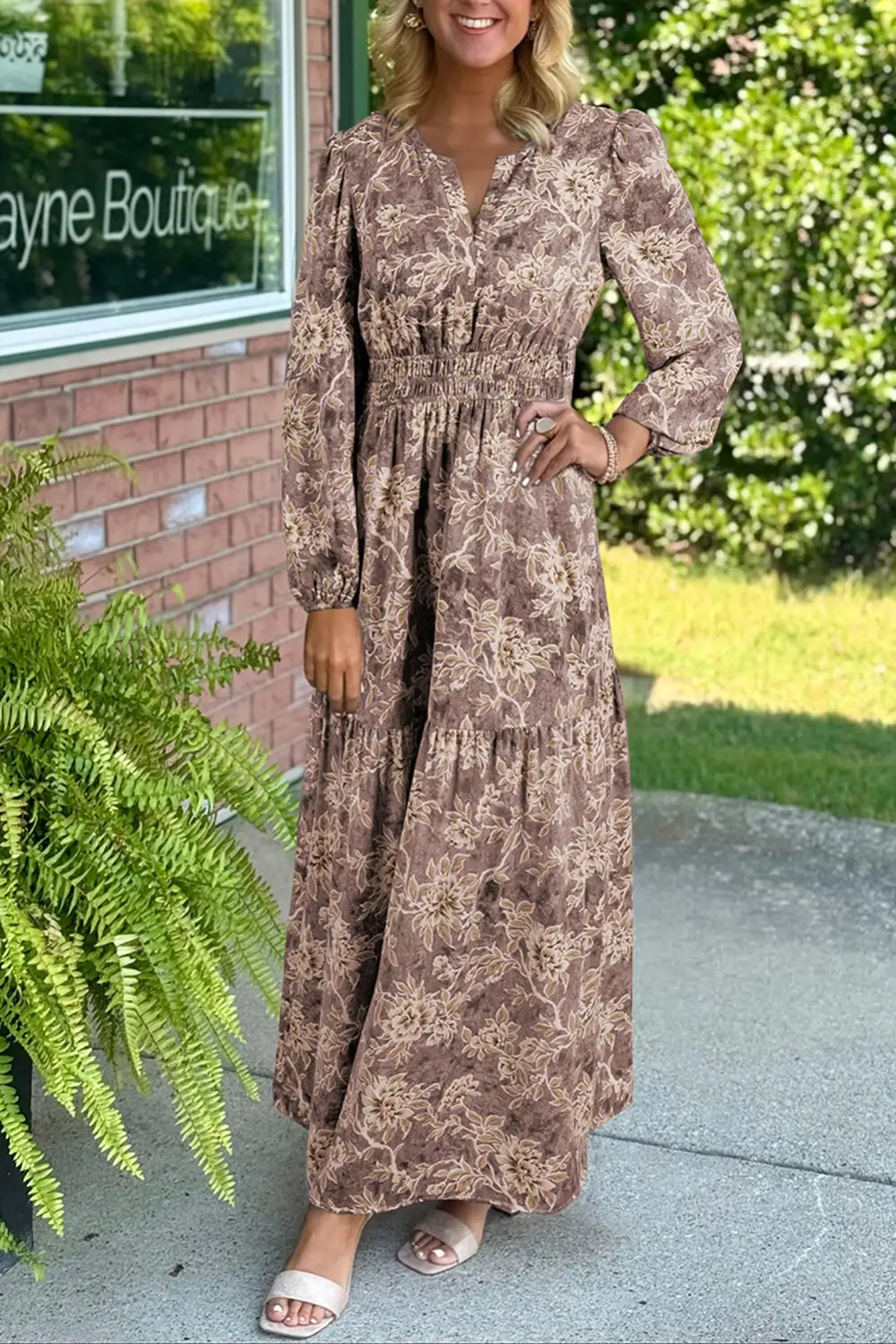 Finish Floral Printed Smocked Maxi Dress
