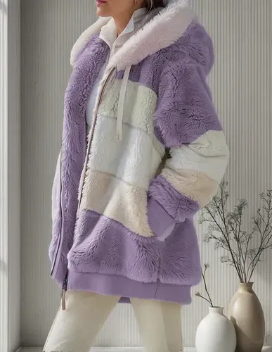 4PACK-Women'S Fur Patchwork Zipper Jacket-ONLY 24.95