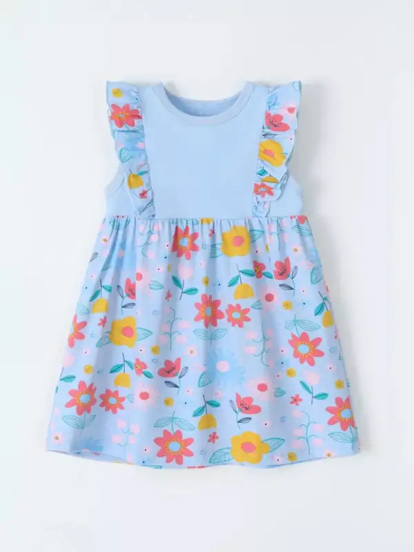 Girls Ruffled Floral Print Dress