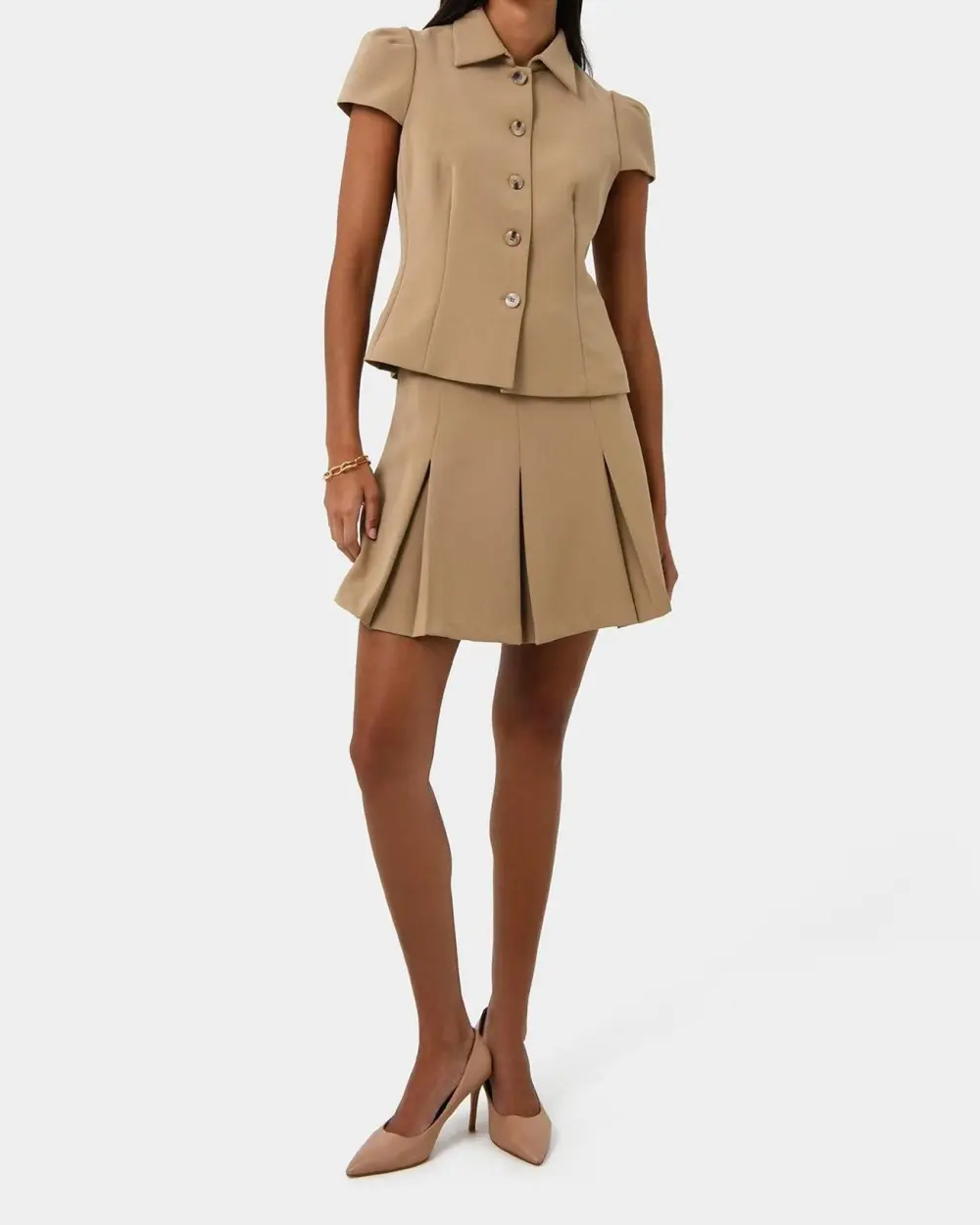 Cap Sleeves Button Down Jacket -Tan