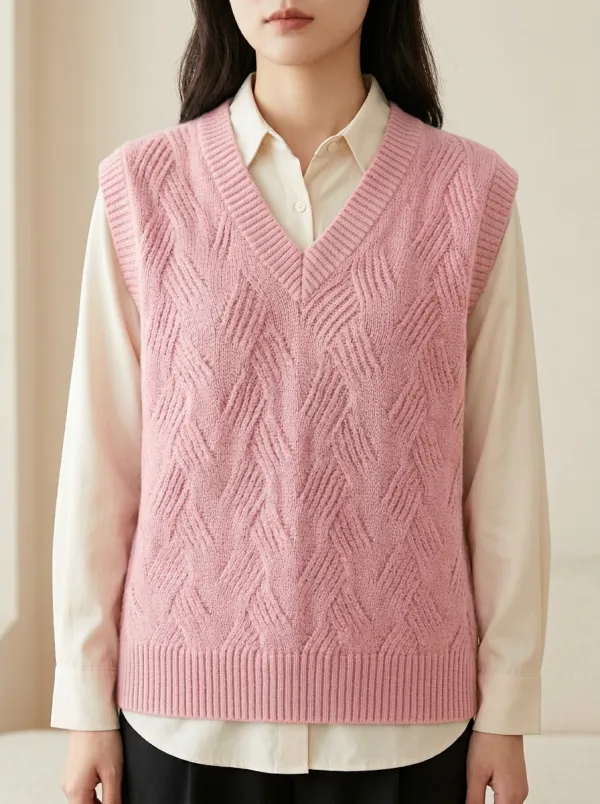 Preppy Cable Vneck Sweater Vest