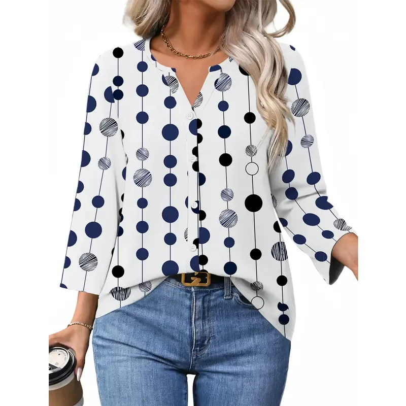 🔥 Women's 3/4 Sleeve V-Neck Button Down Blouse | Loose Fit Casual Tops