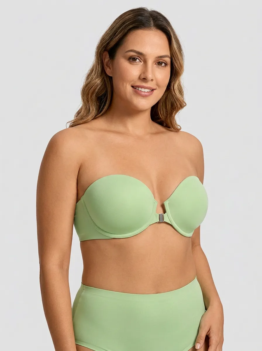 Women's Metal-Clasp Seamless Front-Closure Strapless Bra