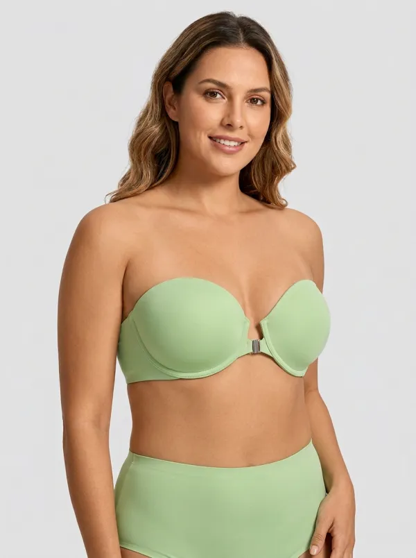 Women's Metal-Clasp Seamless Front-Closure Strapless Bra