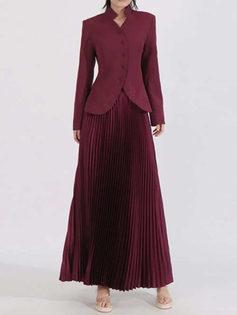 Neat Button Front Long Sleeve Coordinated Set