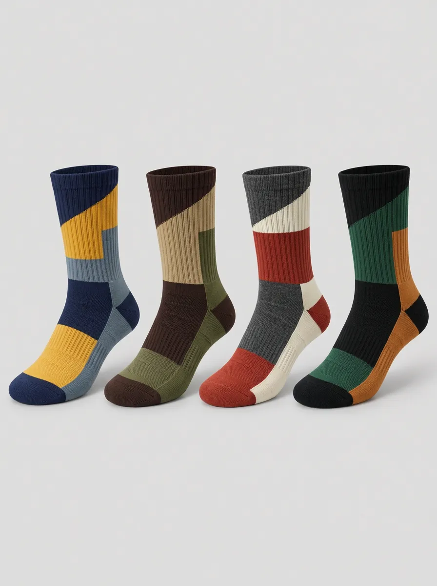 Men's Color-Blocked Geometric Crew Socks 4-Pack