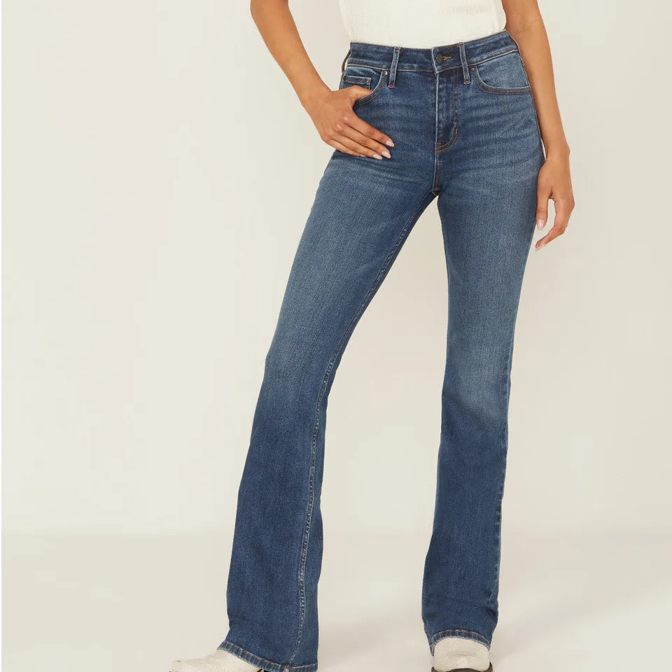 Western Inspired High Rise Bootcut Stretch Denim Embroidered Jeans