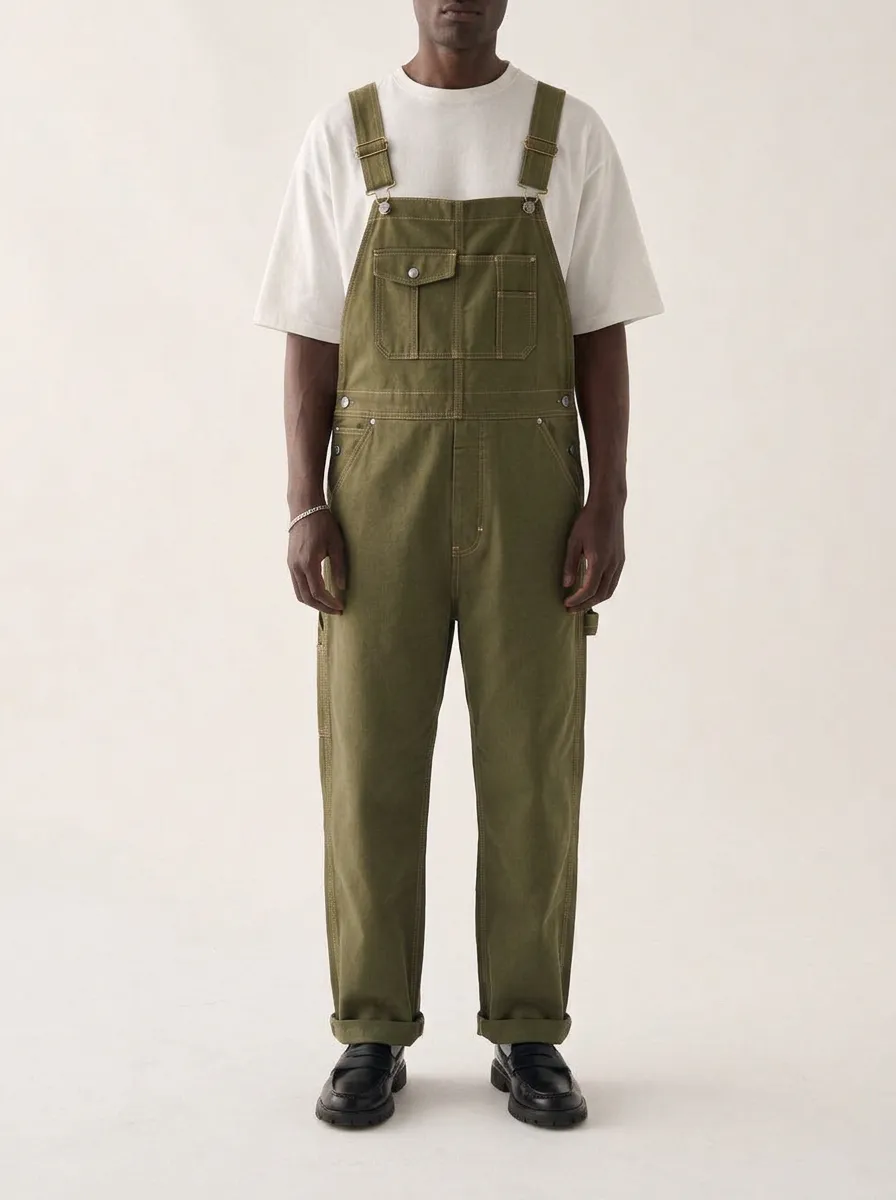 Men's Vintage Style Olive Green Cotton Canvas Overalls