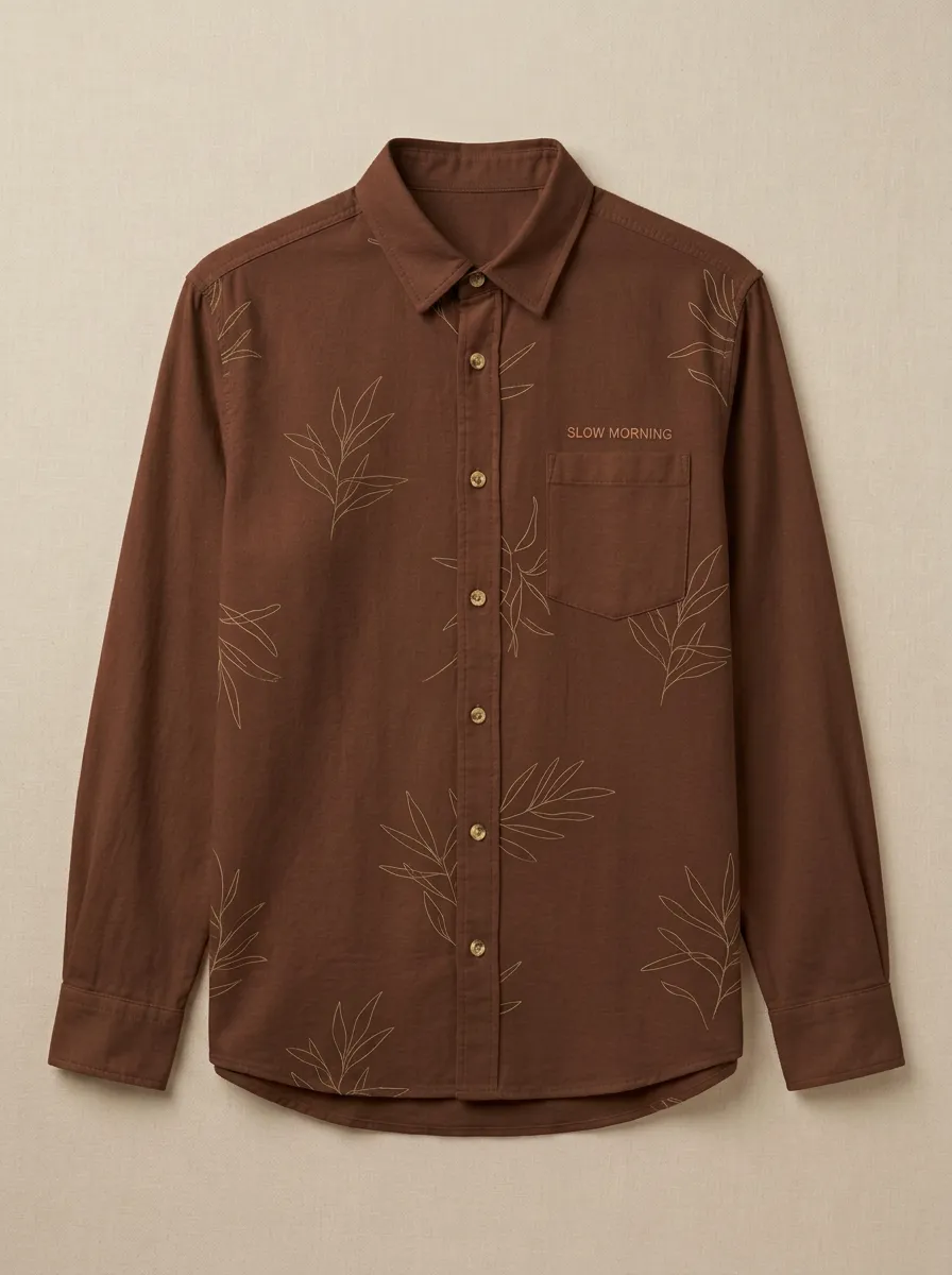 Relaxed Botanical Leaf-Pattern Long-Sleeve Men's Long-Sleeve Shirt