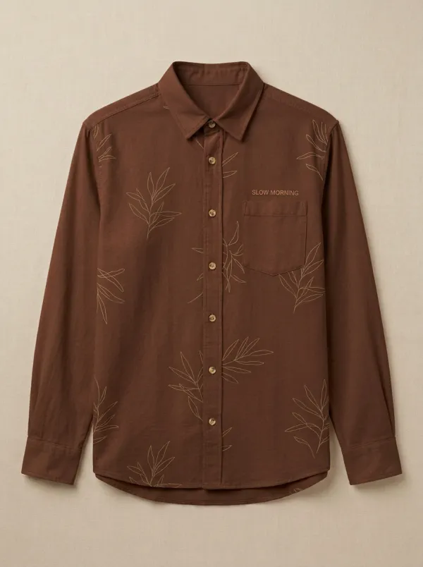 Relaxed Botanical Leaf-Pattern Long-Sleeve Men's Long-Sleeve Shirt