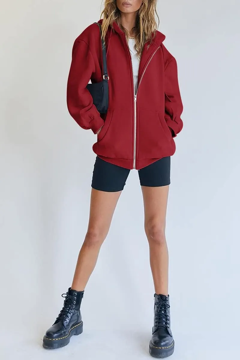 Women's Cute Hoodies Teen Girl Fall Jacket Oversized Sweatshirts Casual Drawstring Zip Up Y2K Hoodie with Pocket
