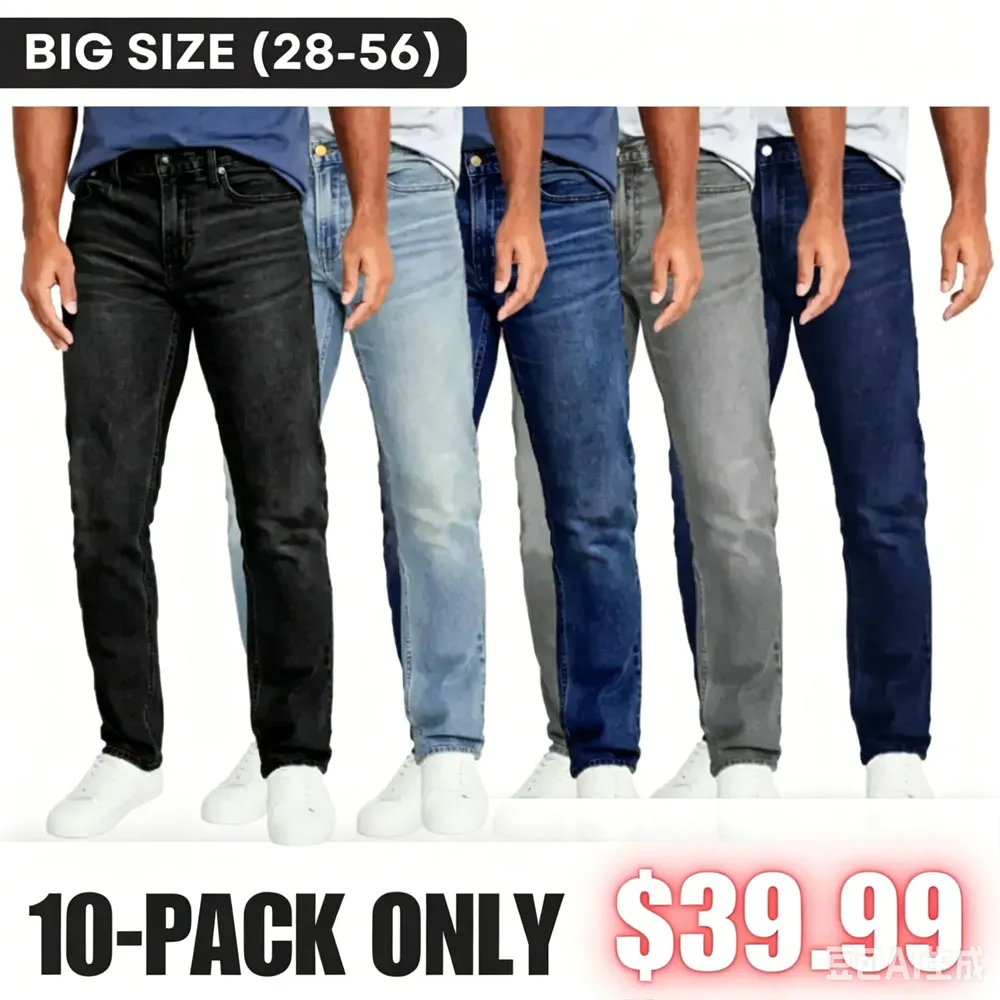 🔥 Men's 5-Pack Relaxed Fit DuraStretch Jeans | Big Size 28W-56W Denim Pants