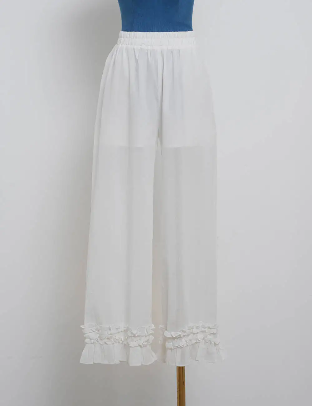 Casual Elastic Waist Ruffle Hem Wide Leg Pants