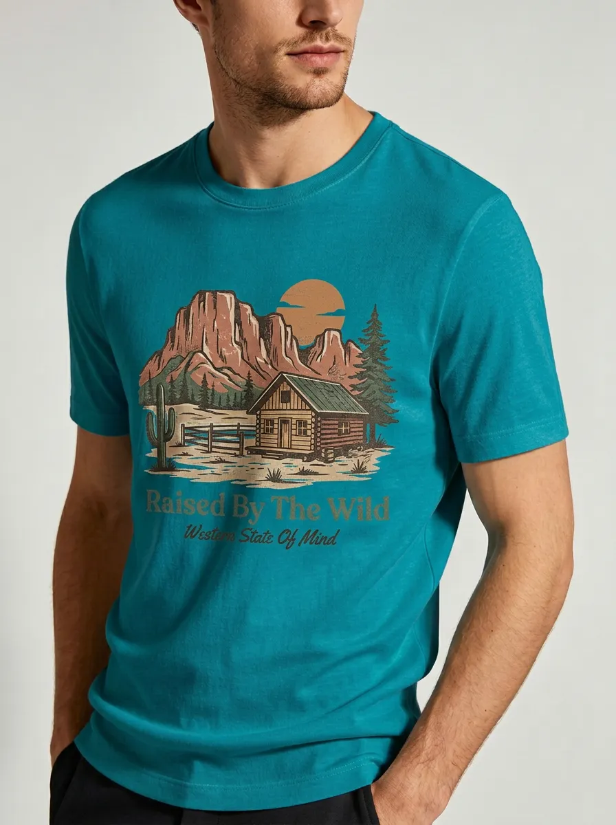 Men's Western Nature Lover Cabin Cactus Printed T-shirt