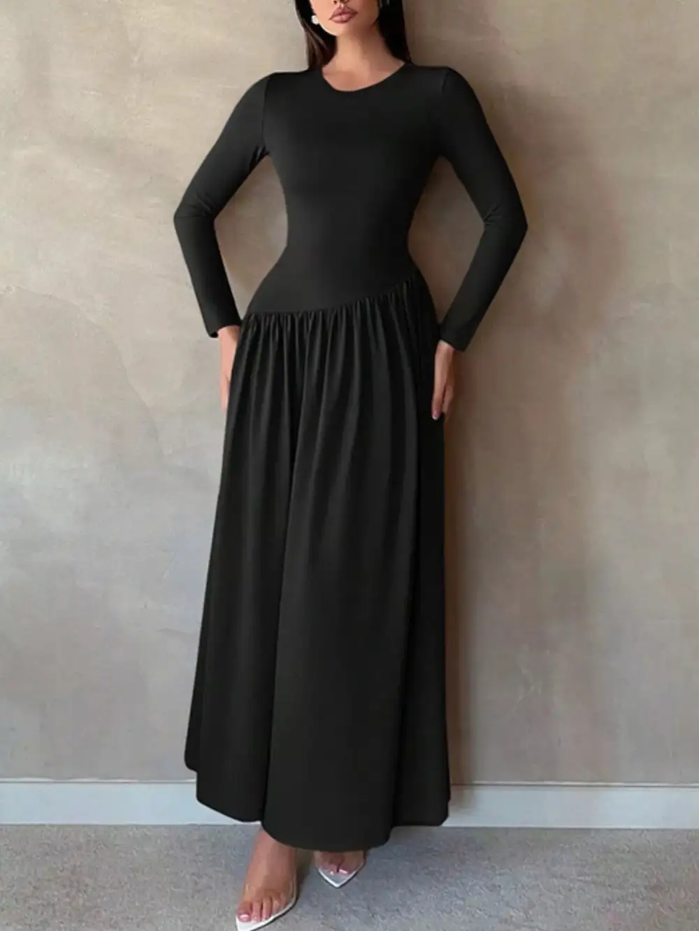 Soft Touch Ruched Long Sleeve Maxi Dress