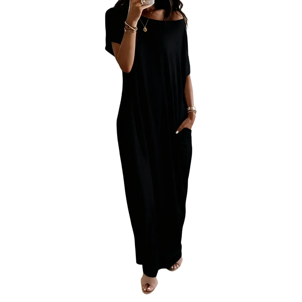 Women's Solid Color Batwing Sleeve Lounge Dress