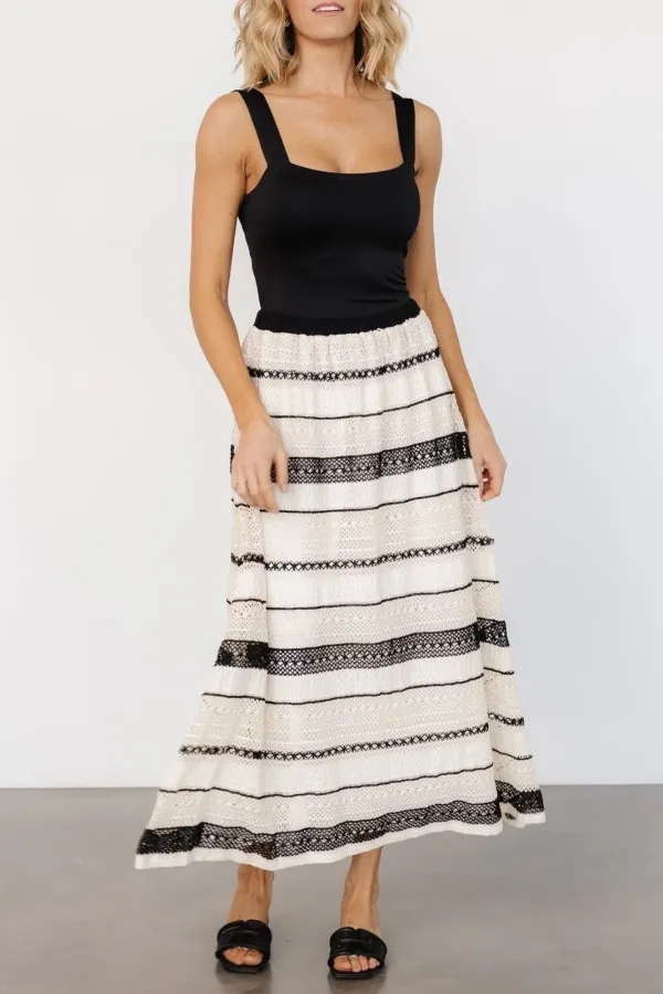 Classic Daily Black And White Stripes Skirt