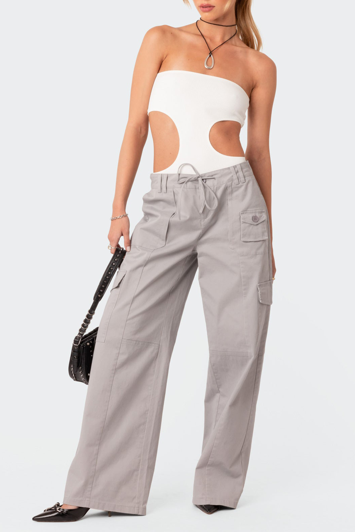 Ribbed Cut Out Bodysuit White