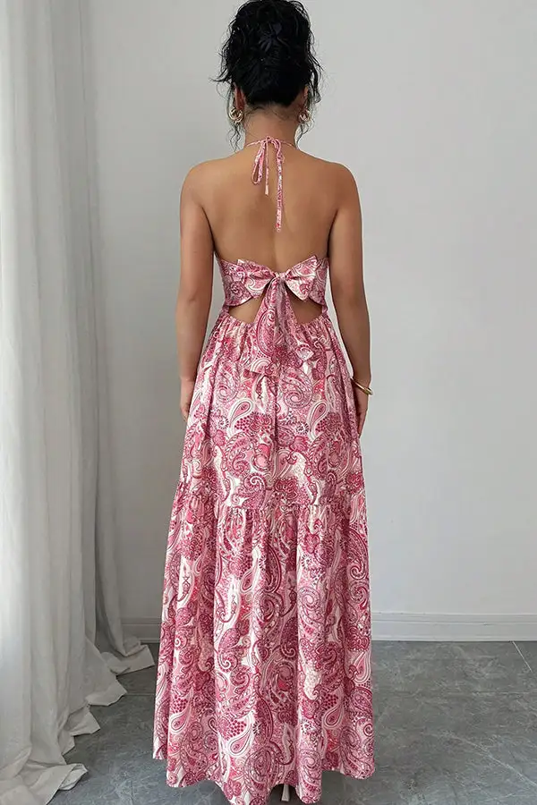 Back V Neck Halter Neck Maxi Dress