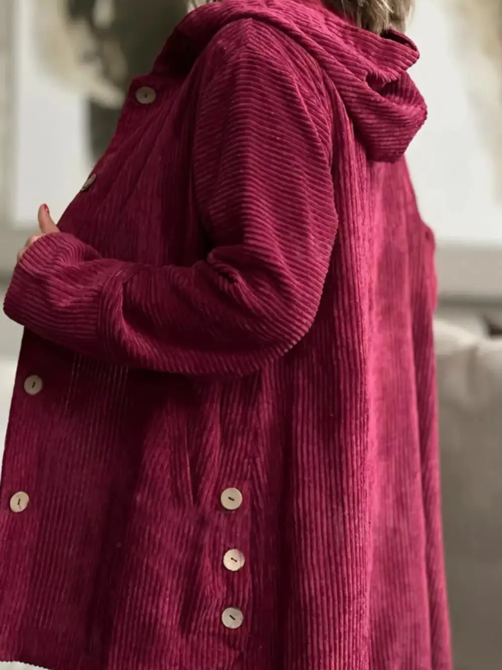 Full Size Corduroy Button Up Hooded Jacket Plus Size